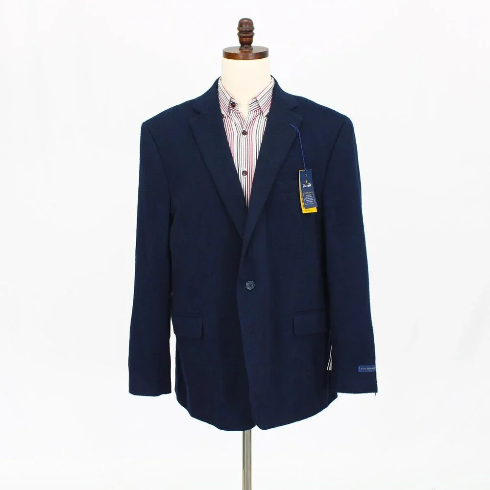 Stafford 52R Navy Solid 2-Button Camelhair Sport Coat Blazer Jacket W072